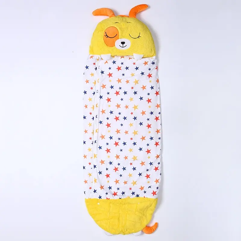 single Kids Compact Soft Warm portable foldable children's cartoon animals warm and kick proof outdoor camping sleeping bag