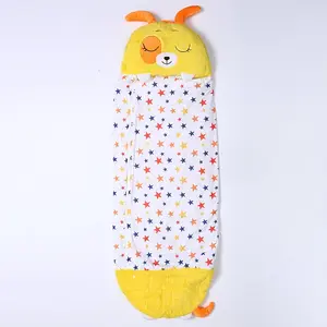 single Kids Compact Soft Warm portable foldable children's cartoon animals warm and kick proof outdoor camping sleeping bag