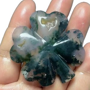 Cristales Naturales de Ágata Musgosa Tallados y Grabados al por Mayor, Trébol de Cuatro Hojas, Rosa, Artesanías de Cristal para Decoración del Hogar - Product Image 5
