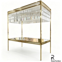 Table de dessert de mariage carrée de luxe en acier inoxydable avec plateau en miroir de cristal suspendu, table à gâteau pour banquet, événement, fête