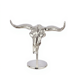 Sculpture de crâne de taureau en argent, figurine en métal faite à la main, décoration artistique moderne pour table, décoration de salon, 1 pièce - Product Image 1