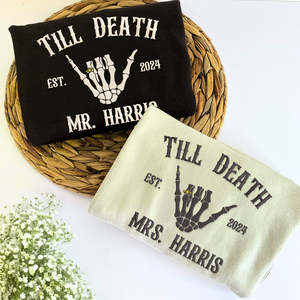Esqueleto bordado personalizado hasta la <span class=keywords><strong>muerte</strong></span> Pareja casada Sr. Sra. <span class=keywords><strong>A</strong></span> juego Recién casados Esposo y esposa Sudadera con capucha <span class=keywords><strong>o</strong></span> Sudadera con capucha - Product Image 5