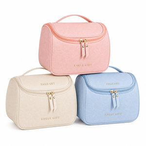 High Quality PU Leather Luxury Checkered Skin Beautycase Custom Logo Portable Waterproof Zipper Travel Cosmetic Makeup Bag - Product Image 4