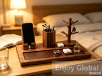Organisateur de bureau en bois avec porte-stylos, plateau à clés et support pour téléphone, décoration de table pour le bureau, la maison et l'étude