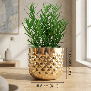 Vase de table moderne finition or, design géométrique, fait main, diamètre 15,5 cm, hauteur 13,5 cm, bol décoratif - Product Image 6