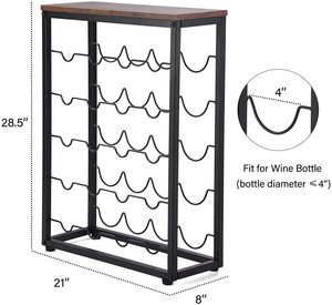 Industrial Metal Wine Rack 5-Tier Storage Holder with Wooden <b>Top</b> for Living Room Beverage Display - Product Image 5