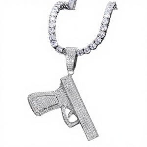 J&C Diseño 3D Joyería Fina Colgantes y Dijes Iced Hiphop Plata de Ley 925 Pistola Linda Certificada para Mujer Collar de Moissanita - Product Image 4