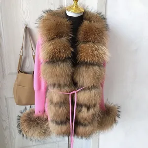 Cardigan in Maglia con Collo in Vera Pelliccia di Volpe Rosa per Donna, Elegante e Leggero, per Tutte le Stagioni, Vendita all'Ingrosso - Product Image 1