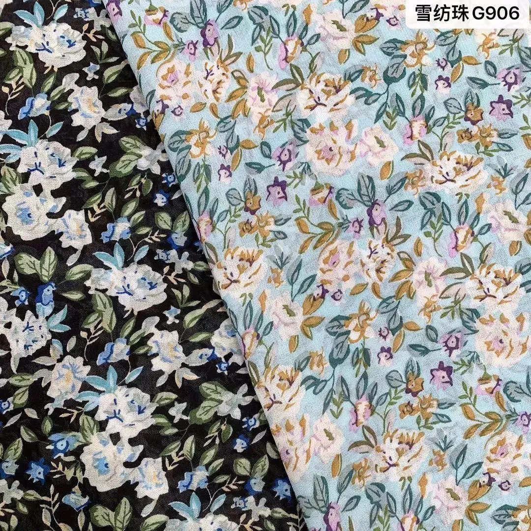China Großhandel Hochwertige Polyester bedruckte Chiffon Korean Moss Crepe Stoff Georgette für Frau Kleid