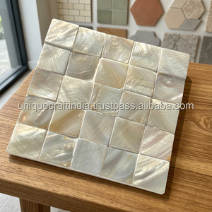 Posavasos Cuadrados de Nácar Genuino, Ecológicos, de 4 Pulgadas y 5 mm de Grosor, Diseño de Mosaico Sofisticado, Artesanía Única de la India para un Toque Elegante - Product Image 1