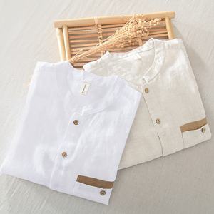 Camicia di lino da uomo in felpa da lavoro di design all'ingrosso di canapa con colletto a maniche a <span class=keywords><strong>tre</strong></span> <span class=keywords><strong>quarti</strong></span> a contrasto - Product Image 3