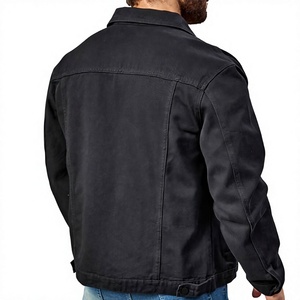Veste en jean noire pour homme, col mandarin, boutonnée, délavée, 100% coton respirant, coupe classique, pour l'hiver - Product Image 6