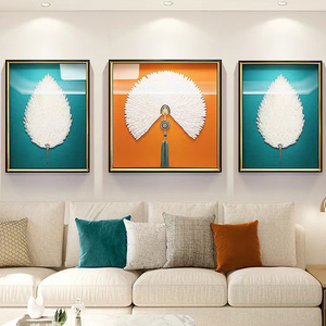 Sala de estar física tridimensional decoración moderna minimalista tríptico Bodhi hoja pintura hecha a mano obras de arte - Product Image 3