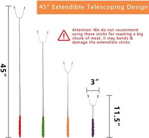 Conjunto de varas de torneamento, 4 espetos de <span class=keywords><strong>marshmallow</strong></span>, ferramentas de aço inoxidável telescópico premium <span class=keywords><strong>marshmallow</strong></span> de 45 polegadas - Product Image 3