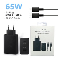 Cargador USB C de 65W Gan con 3 Puertos (2 USB-C y 1 USB), Adaptador de Carga Súper Rápida para Samsung Galaxy S23 S24 S23+ Ultra