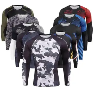 Personalizado Sublimated Upf50 + Manga Longa Rash Guard Quente Camada Base Stretch Mens Camisas De Compressão Swim Surf Top