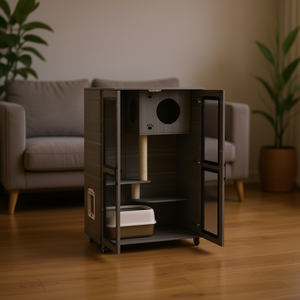 Villa pour chat avec roulettes, appartement moderne pour chat, mobilier pour animaux de compagnie, pour chats d'intérieur, taille moyenne, en bois - Product Image 2