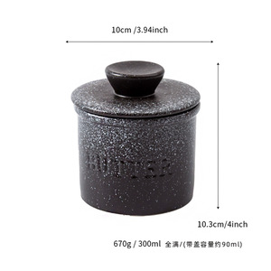Tarro de mantequilla cilíndrico de gres Chaozhou con tapa y esmalte de sésamo, plato para mantequilla de cocina DF1154 - Product Image 4