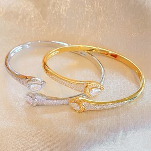 Double-Headed Teardrop Zirconia <b>Bangle</b> 18K Gold Plated <b>Copper</b> Party Jewelry Silver And Gold Color - Product Image 4