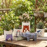Pot de fleurs en céramique mignon en forme d'animal de dessin animé, style nordique moderne minimaliste, petits pots pour succulentes, cactus, fleurs, mini éléphant, chat, renard