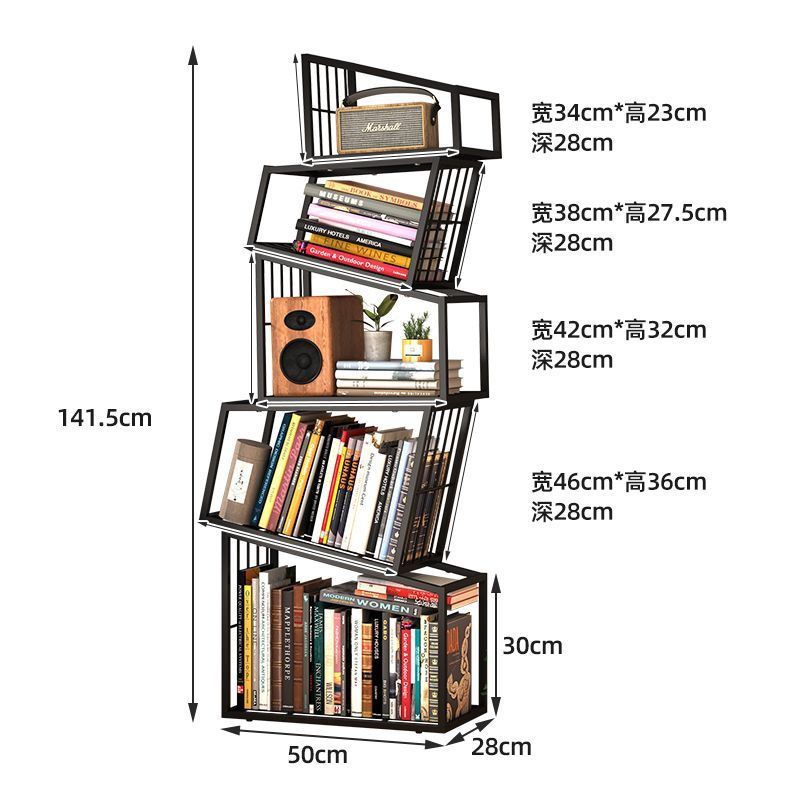 Five-tier Athens Black Slanted Bookshelf