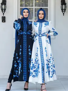 New Arrive Muslim Fashion Casual Comfortable Breathable Long Sleeve Abaya Women Print Dress