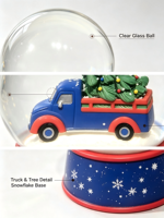 Globe de neige de Noël en résine en gros, camion bleu vintage avec sapin de Noël, décoration de table de fête, cadeau