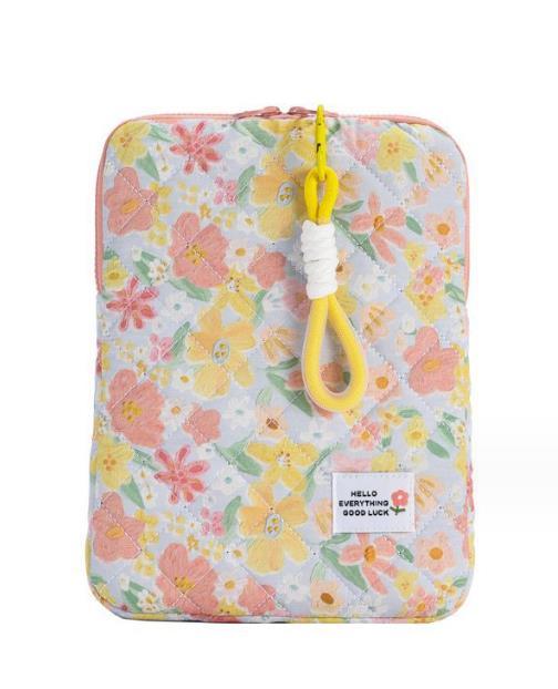 Hot Sale Custom Logo Floral Padded Quilted Laptop Tablet Protective Sleeve Wholesale Puffy Stuffed Notebook Pouch