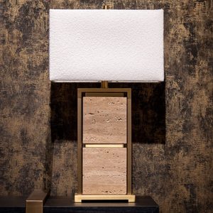 Natural Stone Table <b>Lamp</b> With Brass Frame Rectangular Shade Home Decor <b>Lighting</b> For Living Room Bedroom - Product Image 2