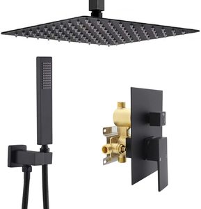 Sistema Doccia a Pioggia Completo Spazzolato con Soffione da Soffitto da 16 Pollici, Miscelatore a Tre Maniglie con Doppia Funzione e Massaggio a 2 Vie - Product Image 1