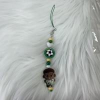 Breloque de téléphone perlée aux couleurs de l'équipe nationale du Brésil avec figurine de star de football, sangle en perles de plastique durable