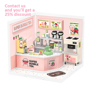 Rolife Contact Obtenez une réduction en gros sur le puzzle en plastique DW006 Double Joy <span class=keywords><strong>Bubble</strong></span> <span class=keywords><strong>Tea</strong></span> DIY Miniature House <span class=keywords><strong>Kit</strong></span> avec lumière - Product Image 2