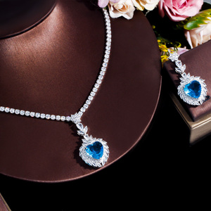 Elegant Light Ocean Blue Heart Cut CZ Crystal Shape Necklace <strong>and</strong> Earrings Jewelry Sets for Women Wedding Bridal Gift <strong>Jewellery</strong> - Product Image 6