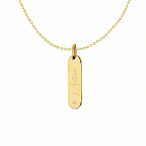 Collar de Barra Vertical Grabada de Acero Inoxidable con PVD de Oro de 18K, Cadena de Bolas Pequeñas, Zirconia Pequeña, Joyería Personalizada con Fecha y Nombre - Product Image 1
