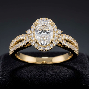 Oval Cut Lab Grown Diamond IGI Certified Halo <b>Split</b> Shank Pave Engagement <b>Ring</b> 10K/14K/18K Gold 925/935 Anniversary Wedding - Product Image 1