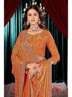 Abhi Fashion Designer Heavy Fandy Satin Saree dengan Hiasan Manik-Manik dan Bordir, Termasuk Blus Stylish, Cocok untuk Pernikahan India Gujarat