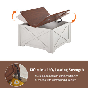 Db Trang Trại Hình Chữ Nhật Gỗ Sồi Bàn Cà Phê Với Lớn Ẩn Lưu Trữ Ngăn Mộc Mạc Cocktail Kim Loại Cho Phòng Khách - Product Image 3