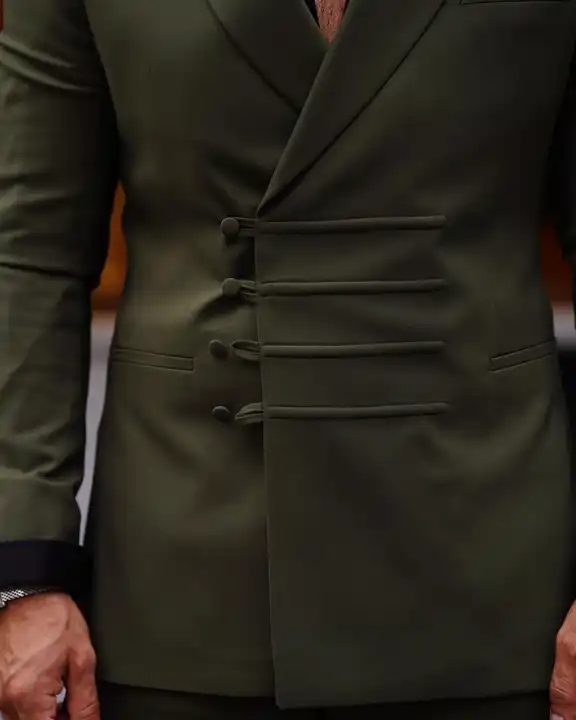 オリーブグリーンコートパンツ男性用男性スーツスリムフィット