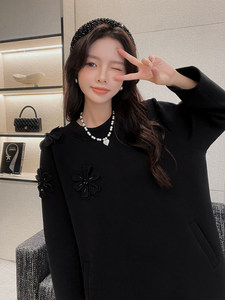 2022 nuovo arrivo <span class=keywords><strong>felpa</strong></span> con girocollo a fiori oversize con tasche lunghi Midi donna Pullover abiti con cappuccio - Product Image 6