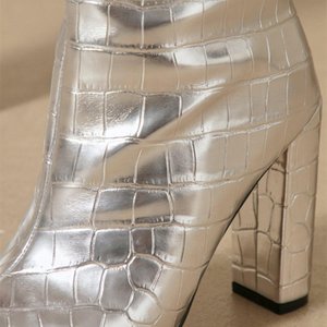 Trendy Gold Silver Shoes <b>Boots</b> High Chunky Heel Knee High <b>Boots</b> for Women Stone Print Slip-on Size 43 - Product Image 6