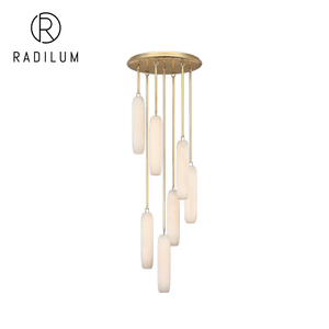 Lustre moderne en albâtre, décoration d'escalier d'hôtel de luxe, cascade de tubes en pierre naturelle, laiton, LED, Formosa, suspension à 7 lumières - Product Image 1