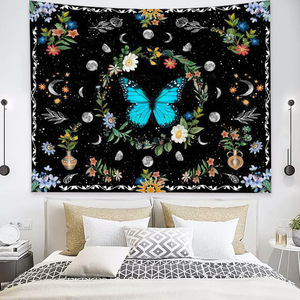 Tapisserie murale Mandala, décoration artistique de chambre, style esthétique Hippie Boho, papillon, couverture en tissu HD, tapisserie murale Trippy - Product Image 1
