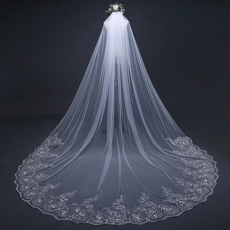 Commercio all'ingrosso Da Sposa In Pizzo Veli Da Sposa Accessori Donna 3M/4M/5M Uno Strato Bianco Avorio Lungo tulle Mariage Cappella Veli Da Sposa Con Pettine