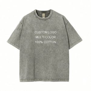 T-shirts pour hommes en coton 100% de haute qualité 260 g/m², personnalisables, style hip-hop streetwear, col rond, effet délavé vintage, épaules tombantes - Product Image 2
