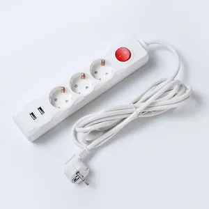 Stock 16A 3500W Europe Germany Socket European Plug 3 Meters Extension Power Strips with 2 USB Type-C