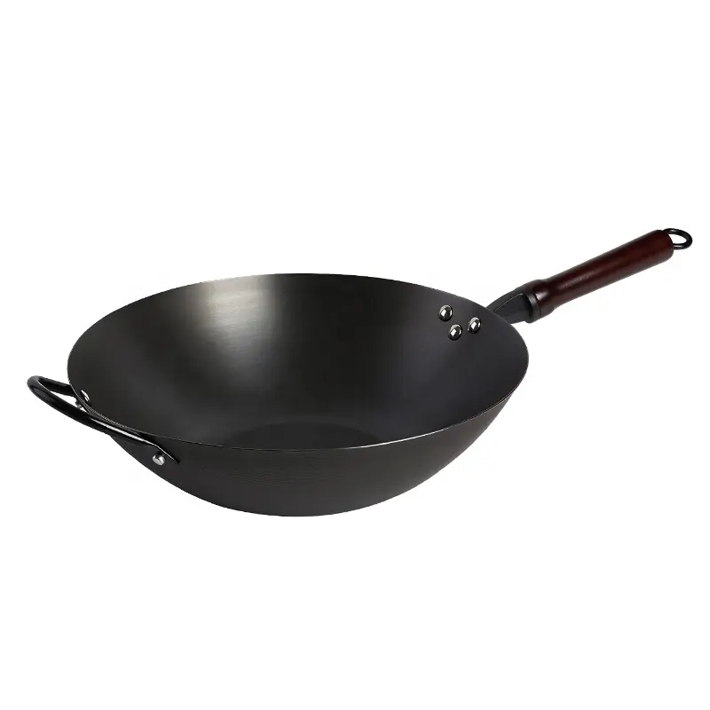 Commercial Big Wok No Coating Carbon Steel Wok With Custom Handle Wok For Electric And Gas Stoves