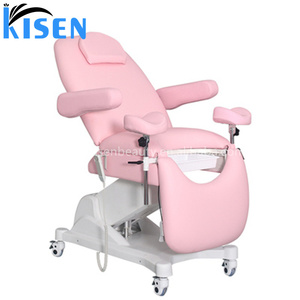 Kisen Clinic Electric Gynecological Examination Chair Pink Color Gynecological Beds 2 Motors <b>With</b> <b>Wheels</b> Gynecological Exam Bed - Product Image 2