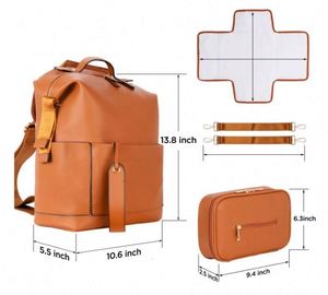 Sac à langer pour maman en cuir PU, sac à dos pour bébé avec matelas à langer, échantillon gratuit - Product Image 1