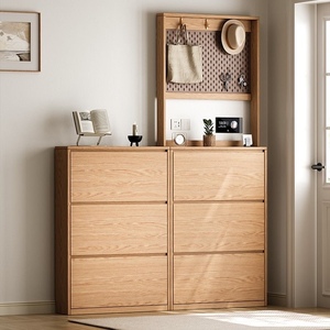 Meuble à chaussures autoportant moderne en <span class=keywords><strong>bois</strong></span> massif brun clair avec 3 tiroirs basculants, organisateur de chaussures gain de place pour salon - Product Image 2
