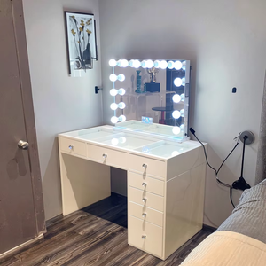 Modern Lighted Makeup Vanity <strong>Dressing</strong> <strong>Table</strong> with Panel Design <strong>Large</strong> <strong>Mirror</strong> <strong>for</strong> Bedroom Furniture - Product Image 5